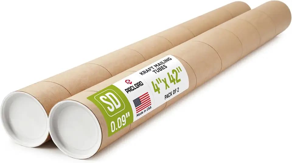 4" x 42" Made in USA Kraft Paper Mailing Tube, 2 Tubes, 4 Caps