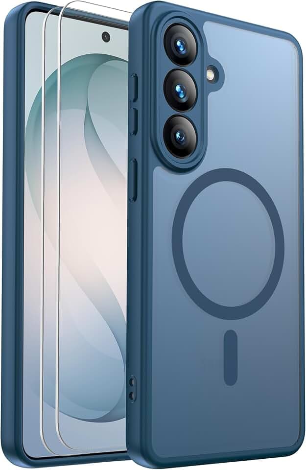 für Samsung Galaxy S26 Hülle Magnetisch Stoßfest, 2 Glas Bildschirm Schutzfolie, Mit Vollständigem Kamera-Schutz, Transparente Anti-Fingerabdruck Hülle für Galaxy S26 (Blau)