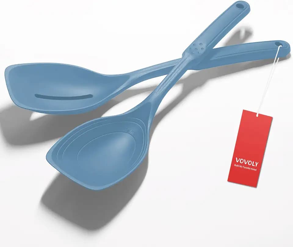 Large Silicone Cooking Spoon, Deep bowl & Measurement Mark, Starry Blue,