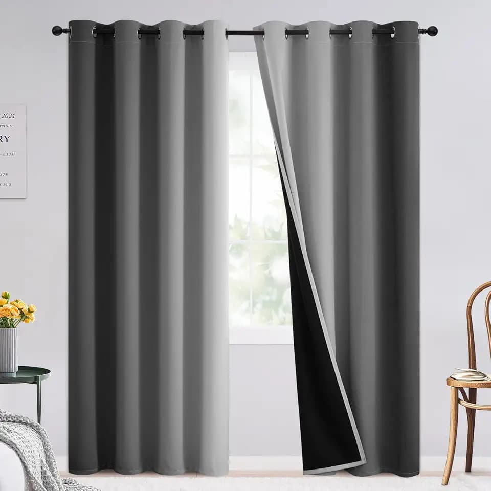 SimpleHome 100% Blackout Ombre Bedroom Curtains Grey and Greyish White,90L