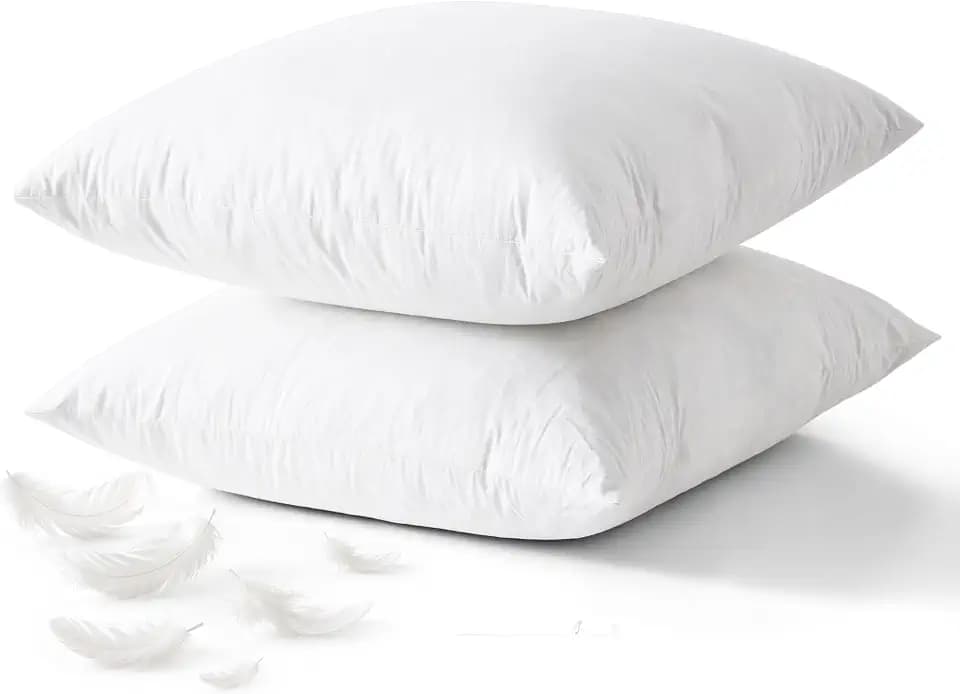 Organic Cotton Feather Down Throw Pillow Inserts 12x12 Set of 2