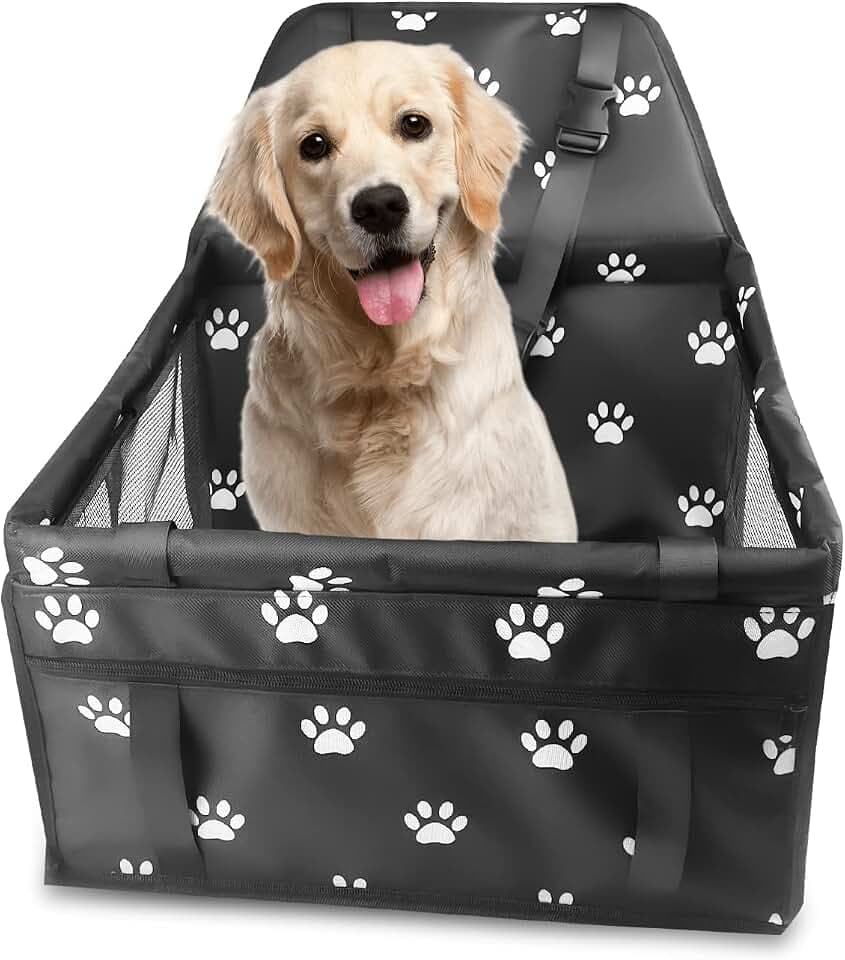 Gvolatee Hunde Autositz, Hundesitz Auto mit Sicherheitsgurt Atmungsaktiver Faltbarer für Kleine bis Hunde, Hundeautositz Wasserdichter mit Faserstützstange für Autoschutz 40×34×25cm