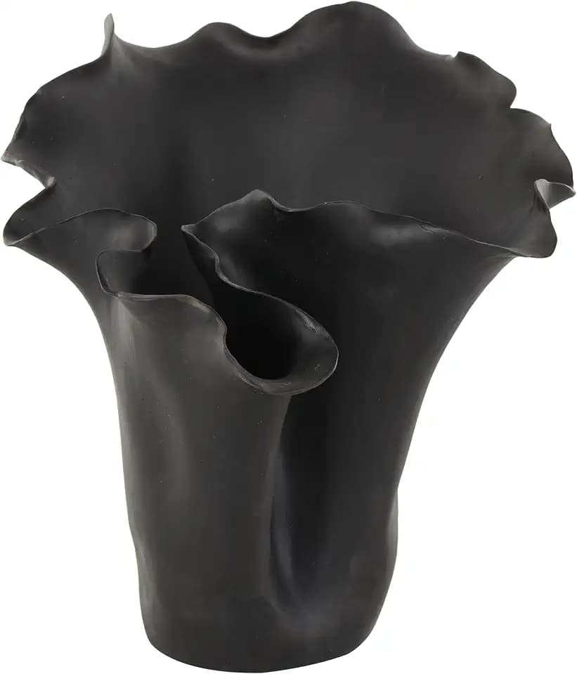 Deco 79 Ceramic Floral Decorative Vase Abstract Floral Inspired Centerpiece Vase, Flower Vase for Home Decoration 10" x 10" x 10", Black