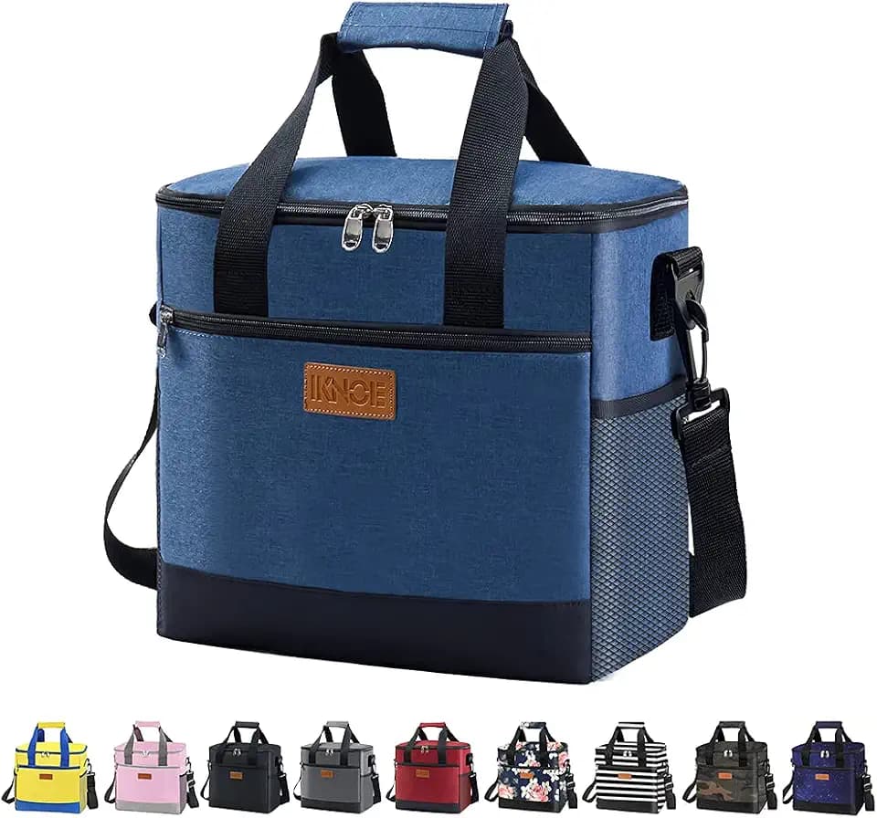IKNOE 24-Can Insulated Cooler Bag, Leak-Resistant Lunch Tote Blue