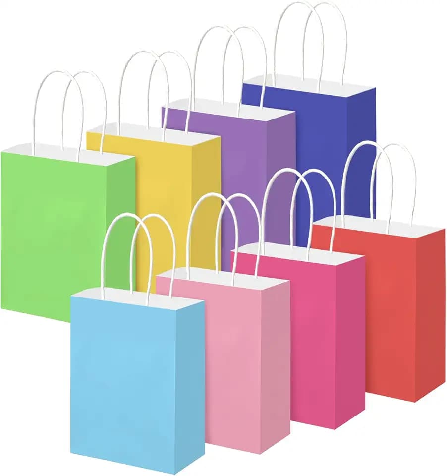 Brothersbox 32Pcs Paper Gift Bags with Handles, 6.3"x3.15"x8.7", 8 Colors