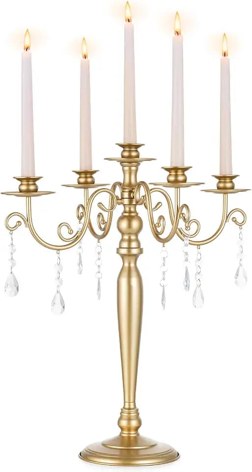 Sziqiq Gold Candelabra Candle Holder: 5 Arm Candelabras for Wedding Table
