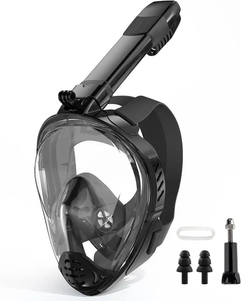Full Face Snorkel Mask, Snorkeling Gear for Adults, Scuba Mask Diving Dry Top Snorkel Gear with Detachable Camera Mount, 180° Panoramic View Anti-Leak Anti-Fog Travel Package