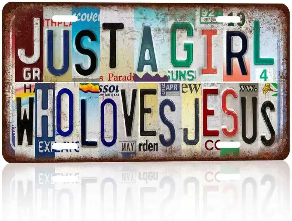 Vintage License Plate Just A Girl Who Loves Jesus Wall Decor License Plate Metal Sign Tin Signs,12x6 Inch