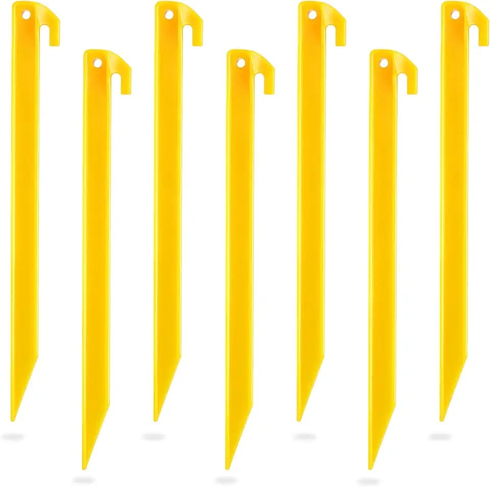 Sumind 24 Pcs Plastic Tent Stakes 12 Inches Yellow Hook Pegs