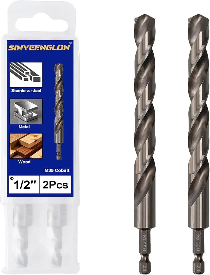 1/2 inch Drill Bit for Metal and Hard Steel (2Pcs), Hex Shank, M35 Cobalt