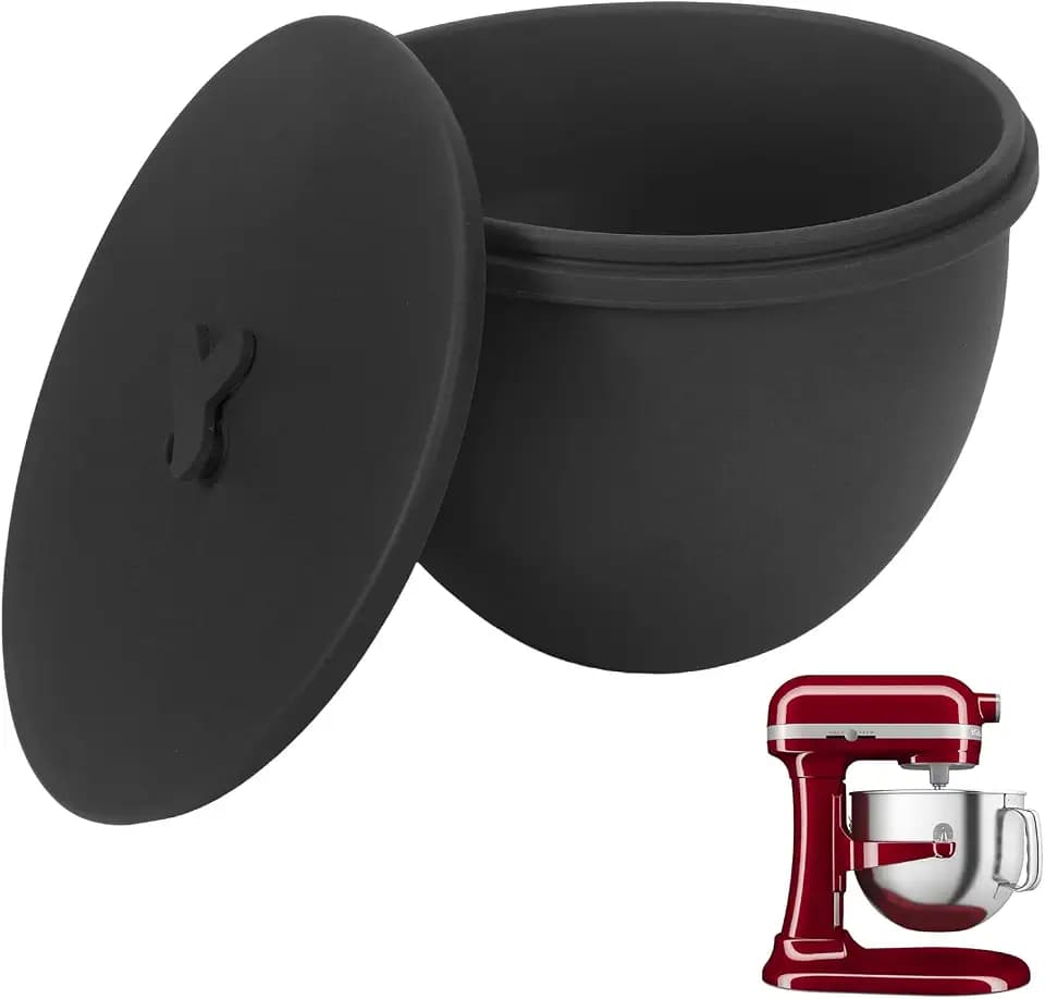 Silicone Bowl Liners for KitchenAid 7Qt Stand Mixers, Mixing Bowl Inserts with Lids, Replacement Mixer Accessories (Black, 7QT)