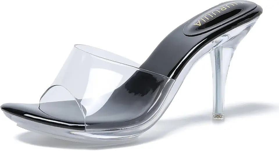 LIURUIJIA Women's Clear Mule Heels Open Toe Slip On Sandals