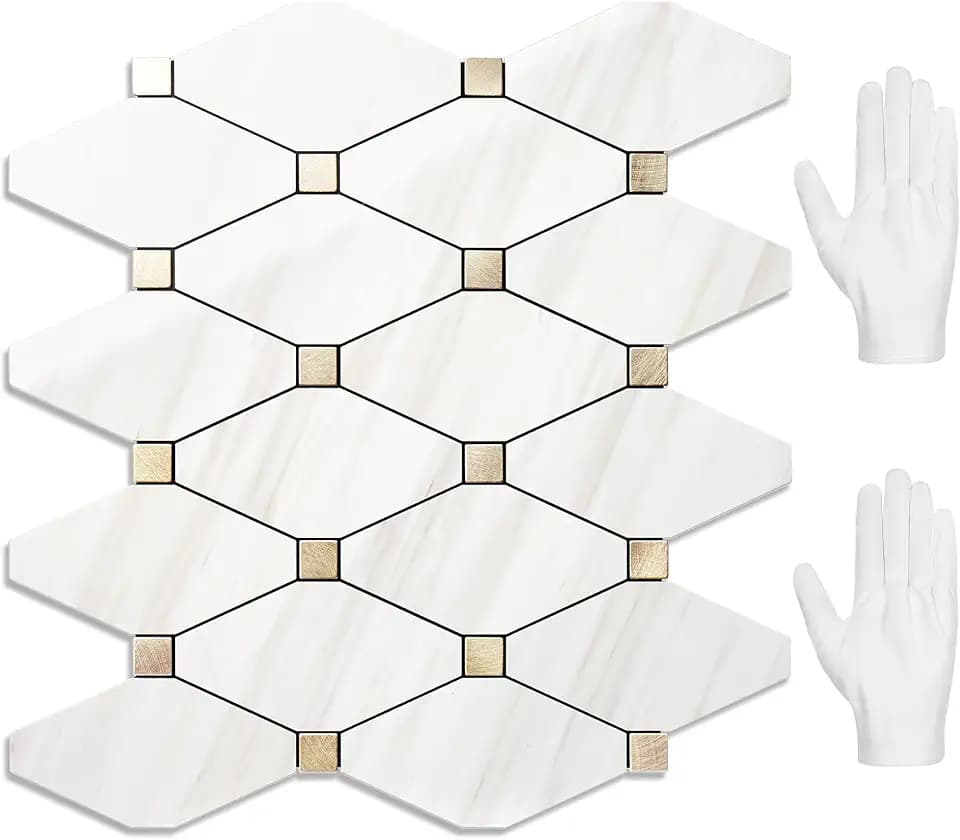 STICKGOO 10 Sheets Peel and Stick Backsplash, Polished Dolomite