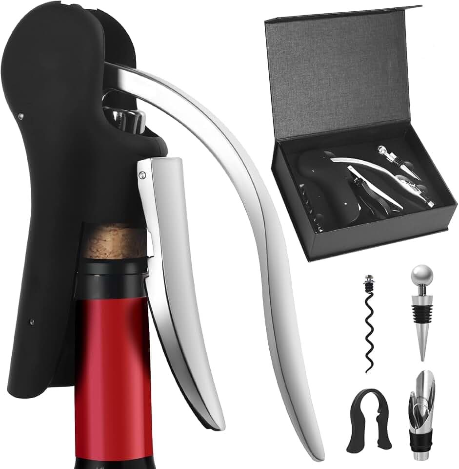 IIQ Wine Bottle Opener Corkscrew Set- Lever Corkscrew Wine Openers with Luxury Case, Foil Cutter, Wine Stopper,Pourer and Extra Spiral
