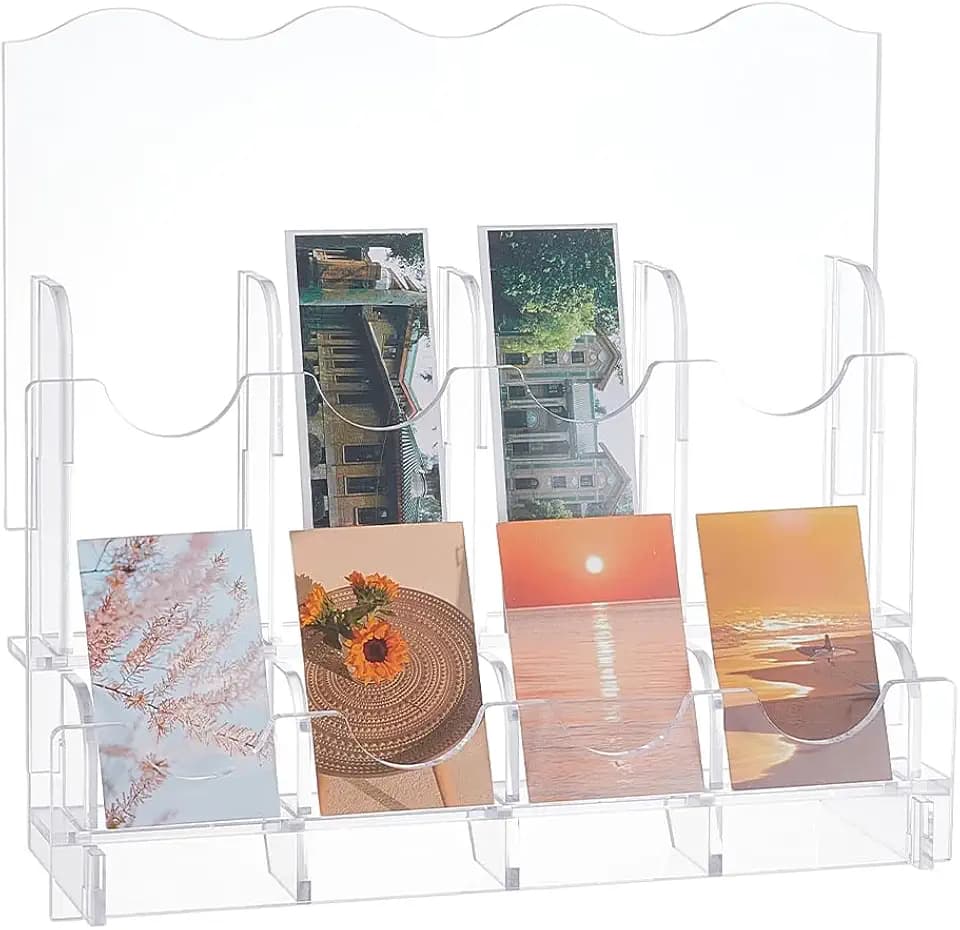 UNICRAFTALE 2-Tier 8 Grids Acrylic Bookmark Display Holder Space-Saving Retail Display Rack for Bookmarks Stickers and Greeting Cards 11.26x3.8x10 Inch
