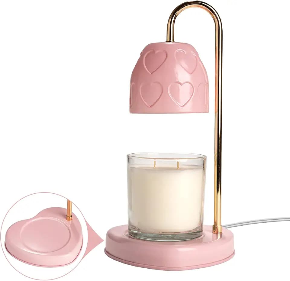 Paris Hilton Candle Warmer Lamp for Jar Candles, Electric Candle Lamp Warmer with 35W GU10 Bulb, Pink Debossed Hearts Shade and Gold-Finish Stem, Pink