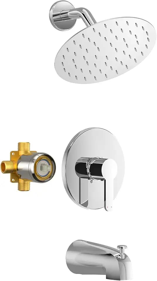 Tub Shower Faucet Set, 8" Rain Shower Head & Spout, Polished Chrome