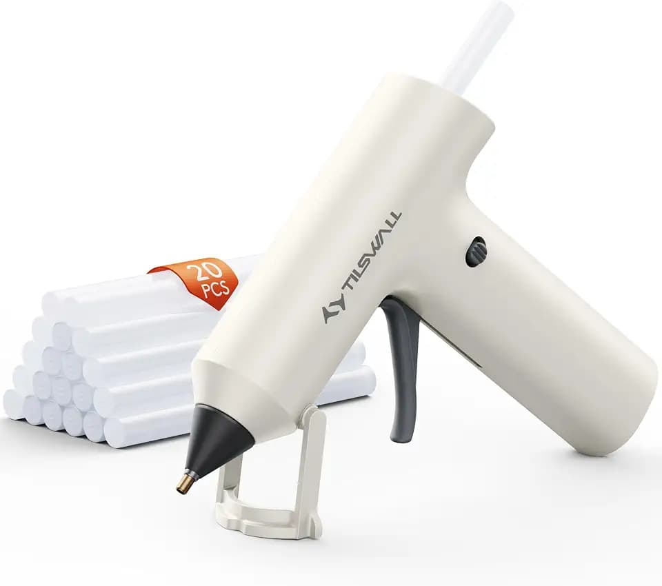 Tilswall Cordless Hot Glue Gun W106s with Rechargeable 2Ah White