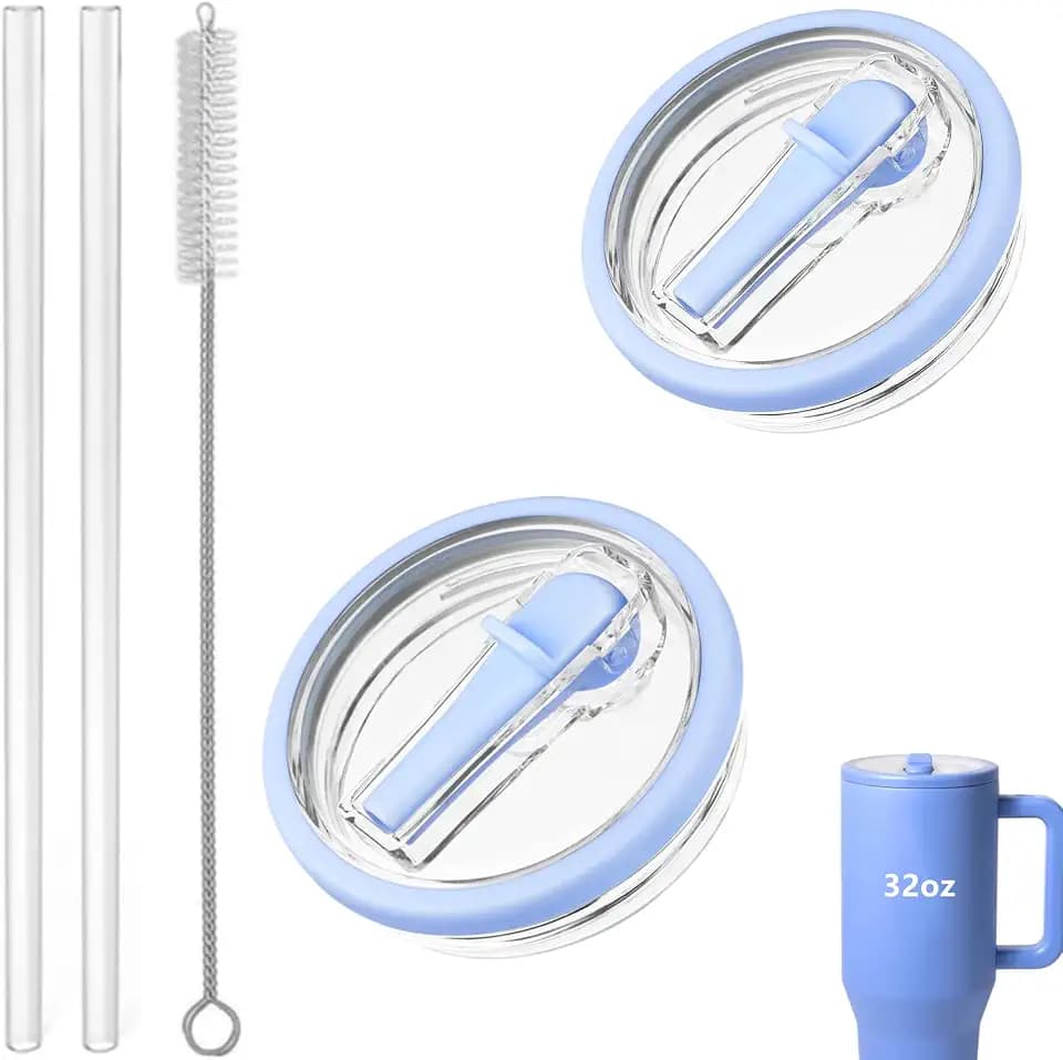 32 oz Tumbler Flip Straw Lid Replacement Fit for HydroJug Traveler ,2 Pack Leak Proof Lid ,Replacement Spill Proof Reusable Tumbler Cover Compatible with 32oz HydroJug Cup Accessories (Light Blue)