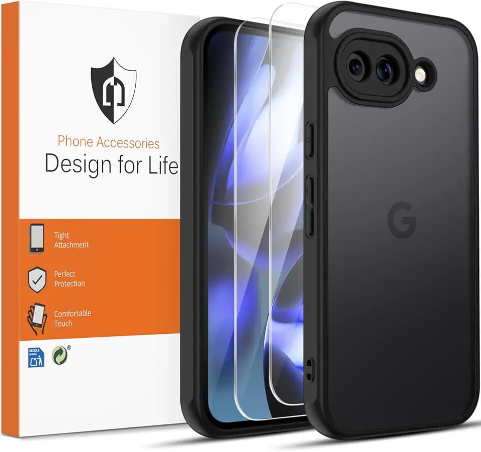 AK Hülle für Google Pixel 10a Handyhülle, mit 2 Stück Panzer Schutz Glas, Militärnorm Sturzschutz Stoßfest Schutzhülle Silikon Case Matt (Google Pixel 10a, Schwarz)