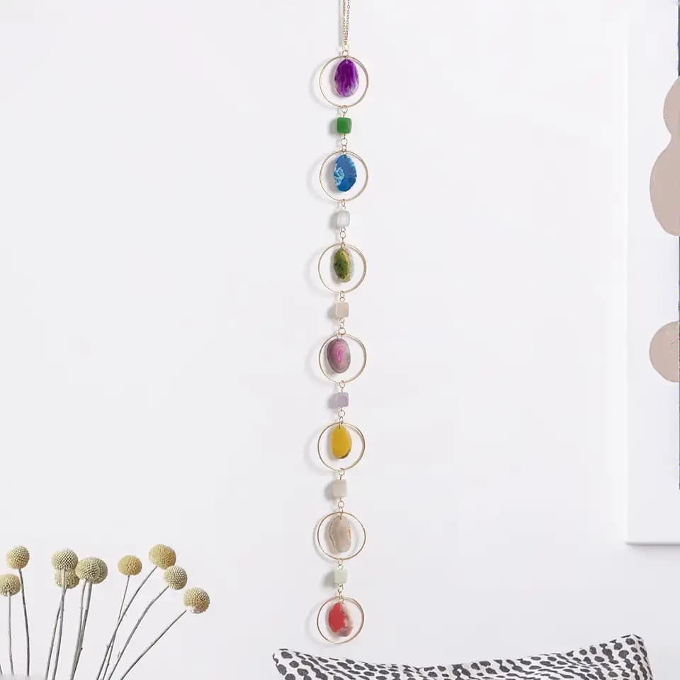 Agate Slices Chakra Crystal Hanging Decor Chakra Tumbled Stones Wall Decor