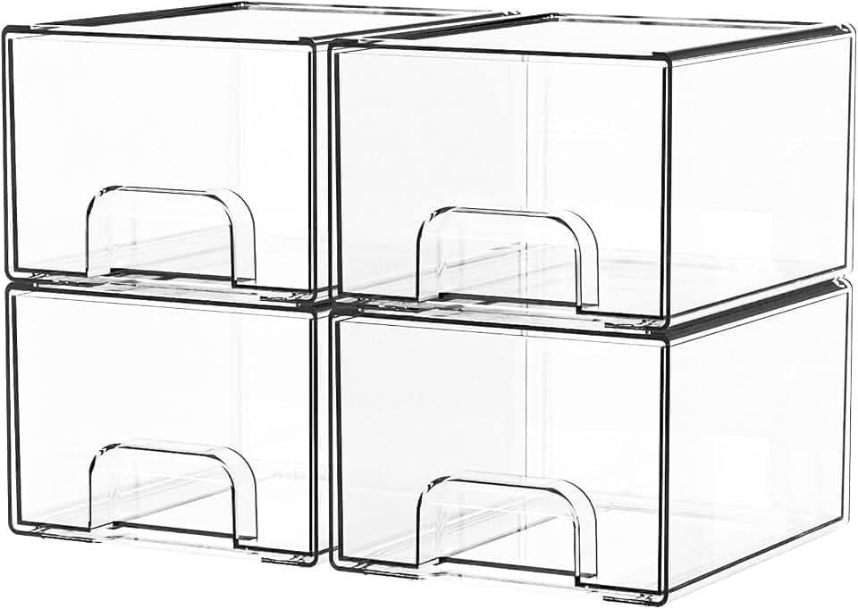 Yieach 4 Pack Clear Stackable Storage Drawers,4.4'' Tall Acrylic Drawers