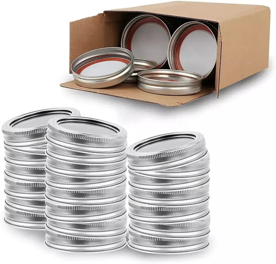 100 Pcs Premium Regular Mason Jar Lids and Bands Set Split-type Canning Lids for Jars, Kerr Jars Lids, Leak Proof Food Grade Material, 100% Fit & Airtight for Regular Mouth (70mm, Silver)