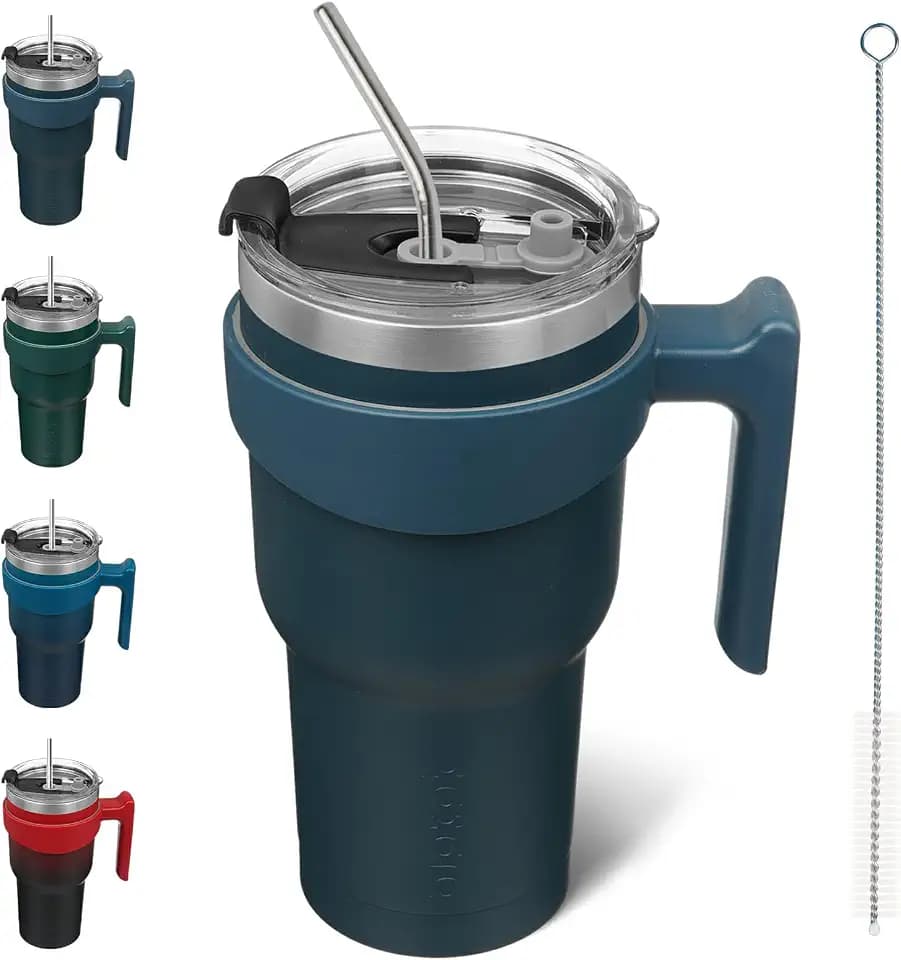 BJPKPK 30 oz Tumbler with Handle & Straw, Insulated Stainless Steel Mug