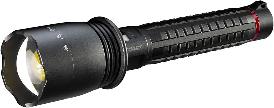 Coast XP80R 15000 Lumen Rechargeable Dual-Power LED Flashlight with POWERiQ Real-TIME Display, 5 Light Modes, Ultra View Flood Beam, Push/Pull Focus, 12.2" Long, 2.18 lbs.