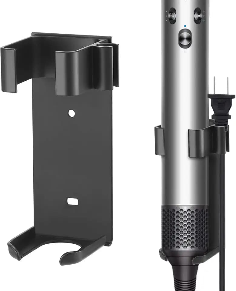Wall Mount Holder for Hair Styling Tools - Aluminum Alloy Storage Rack for Curling Irons, Straighteners & Multi-Styler Attachments - No Drill Adhesive or Screw Mount (Black)