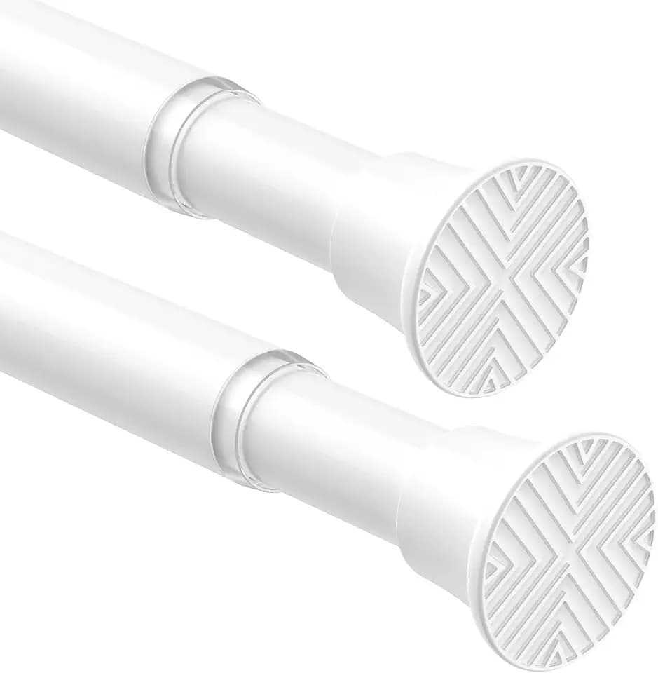 2Pack Spring Tension Curtain Rods for Windows 24-48Inch Adjustable Curtain Rods No Drilling White Tension Rod Expandable Pressure Spring Tension Rod for Closets