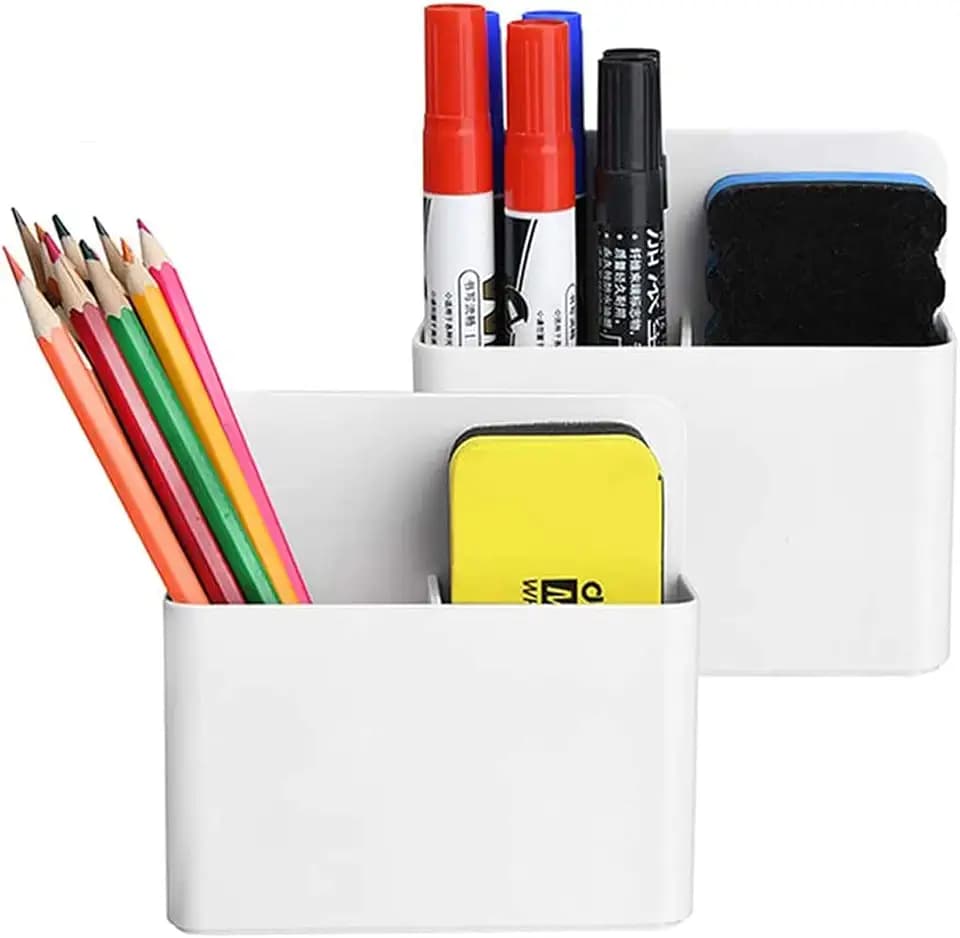 Marbrasse Magnetic Dry Erase Marker Holder,Pen and Eraser Holder for Whiteboard,Magnet Pencil Cup Utility Storage Organizer for Office, Refrigerator, Locker and Metal Cabinets (2 Pack)