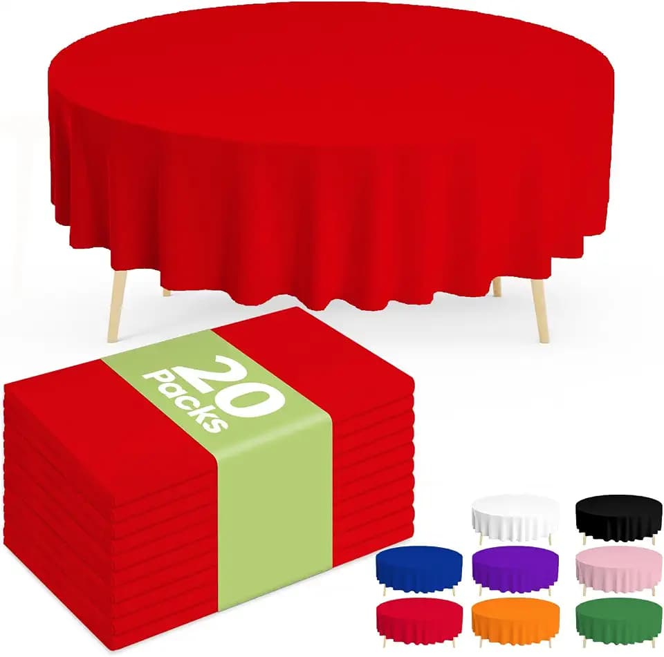 Pureegg 20 Pack Red Disposable Plastic Tablecloth 84 Inch Round