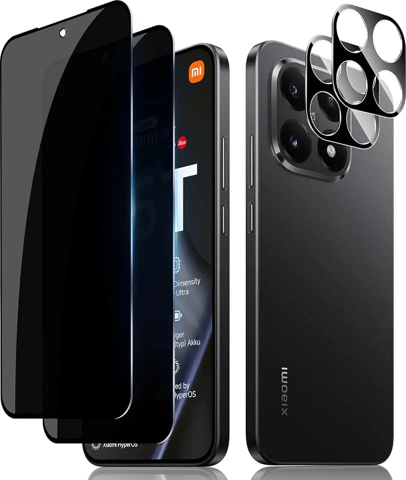 Lutree für Xiaomi 17T Pro/Xiaomi 15T/ 15T Pro für Panzerglas Sichtschutz Schutzfolie, 2+2 Stück Anti-Spähen Schutzglas + Kameraschutz Folie (Schwarz), HD 9H Härte Privacy Anti-Spy Displayschutz