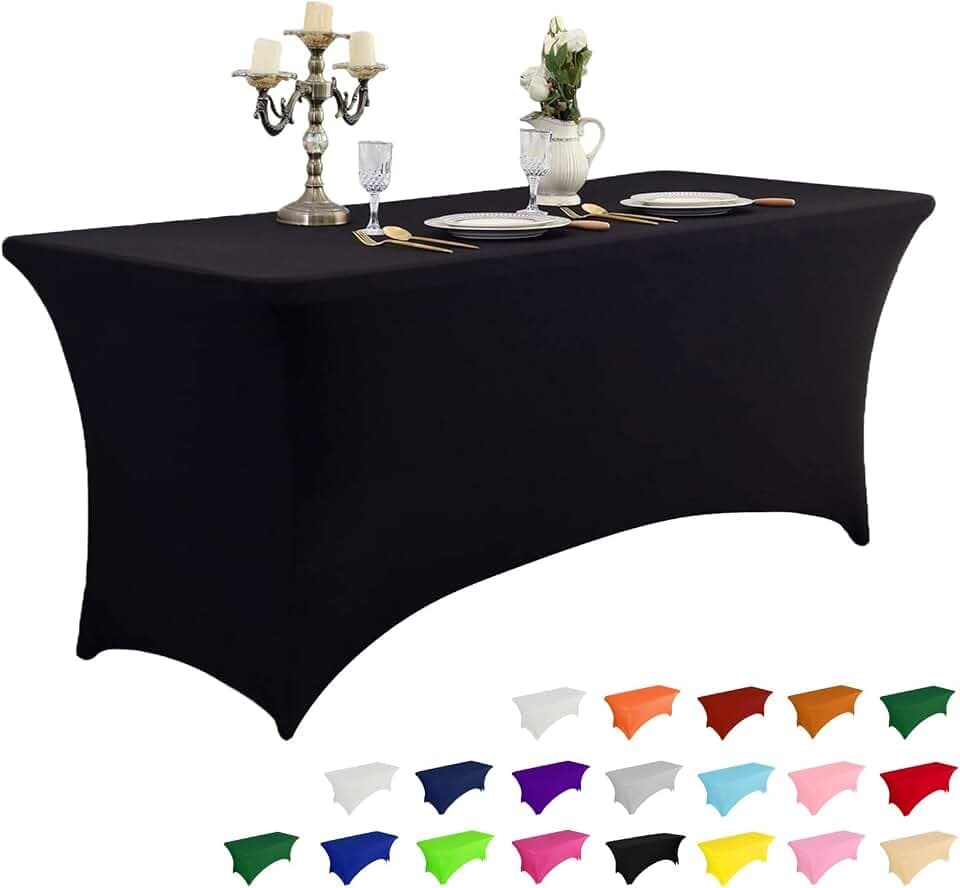 IVAPUPU 4FT Black Table Cloth for Rectangular Spandex Table Cover