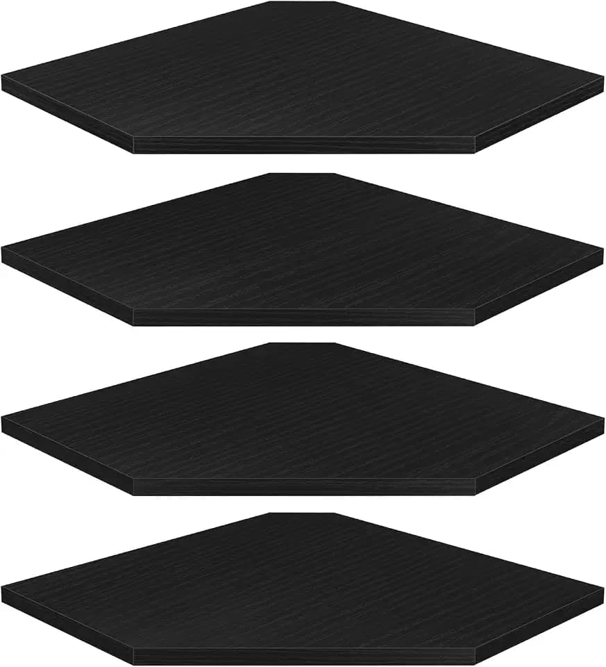 Homode Corner Floating Shelves, Corner Shelves Wall Mounted with Cord Hole, 4 Tier Diamond Shape Corner Hanging Shelving for Wall Storage, for Cable Box, TV Cords, Books, Plants, Black