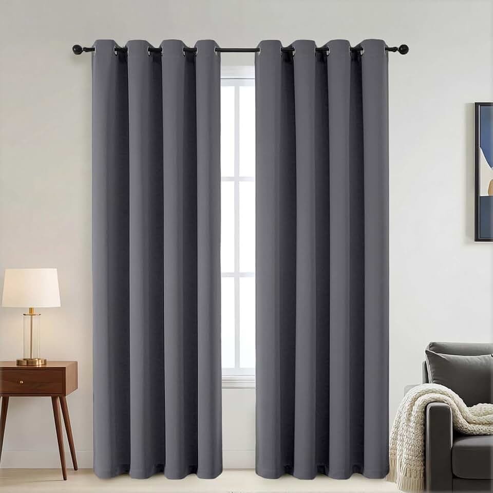 100% Blackout Curtains for Bedroom - Solid Thermal Insulated Thick Fabric Light Blocking Curtains, Grommet Soundproof Charcoal Grey Window Drapes, 2 Panels, 2x52Wx84L Inches