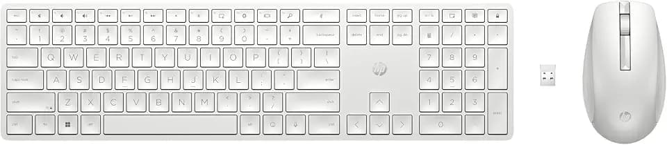 HP 650 kabellose Tastatur und Maus Bundle, 20 programmierbare Tasten, QWERTZ Deutsches Layout, 4.000 DPI, USB Dongle, 3 Tasten, Scrollrad, Weiß