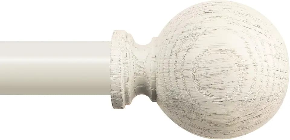 White Wood Curtain Rods for Windows:HTZON 1" Farmhouse Boho Rrustic Wooden Curtain Rod Living Room Bedroom,Decorative Adjustable Antique White Drapery Rods Faux Wood Grain Vintage Distressed,66-120"