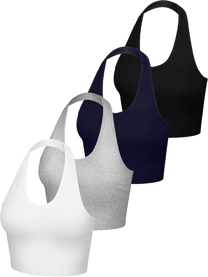4 Pack Women Halter Tops V Neck Crop Halterneck Tank Backless Tie Back Crop Top Deep V Neck Vest