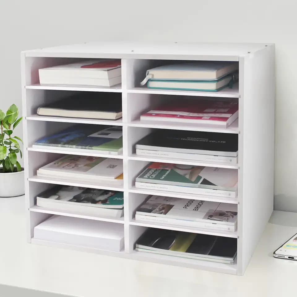 SONGWAY Desk Paper Storage Organizer - 12-Slot Literature Organizer with Adjustable Shelves, Countertop Mail Sorter Organizer, Desk File Sorter Organizer, Mailbox for Classroom Office, White
