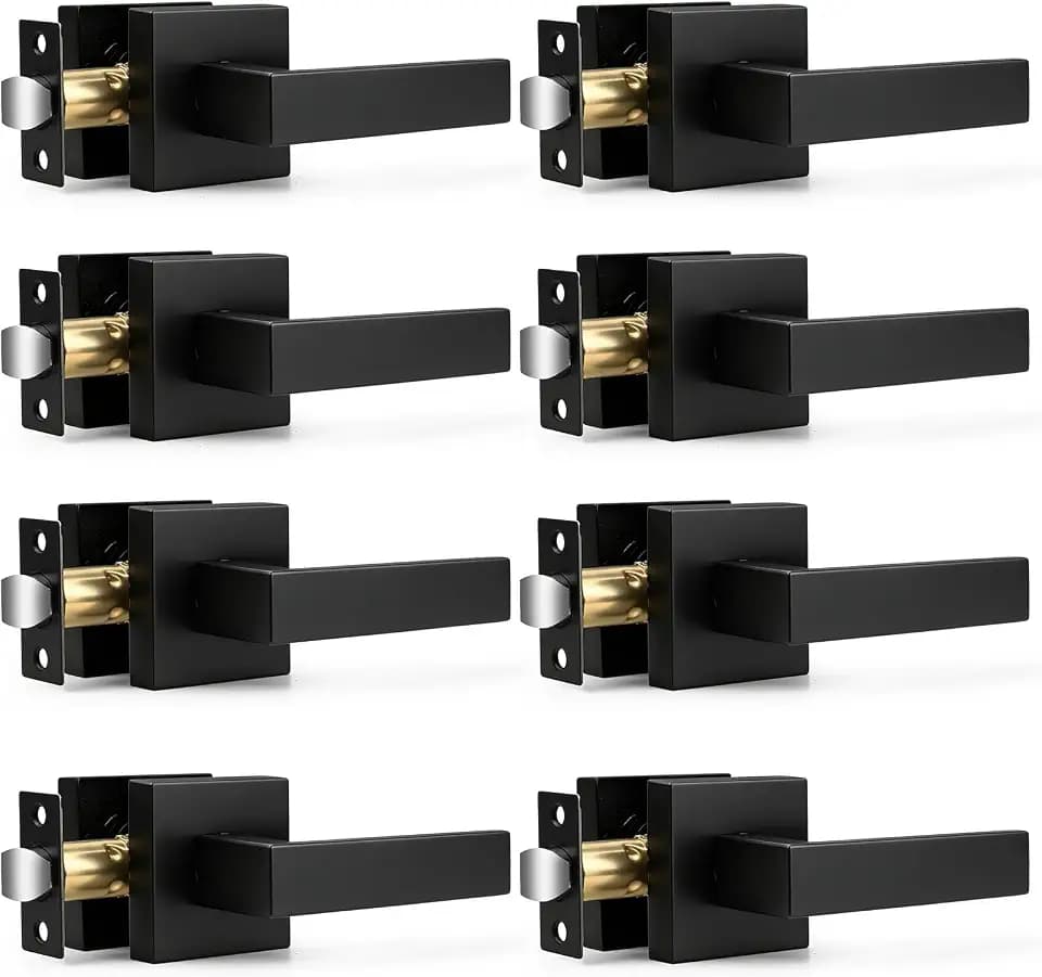 Probrico Matte Black Interior Door Handles for Closet Hallway Pantry, ANSI/BHMA Grade 3 Intertek-Verified, 8 Pack Solid Zinc Alloy Square Passage Door Levers Without Lock
