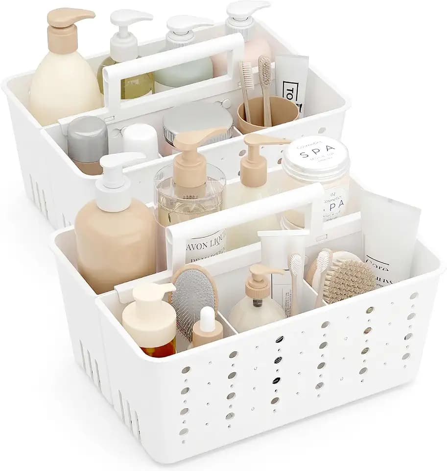 Lifewit Portable Shower Caddy, Plastic Basket Organizer, 2 Pack, White