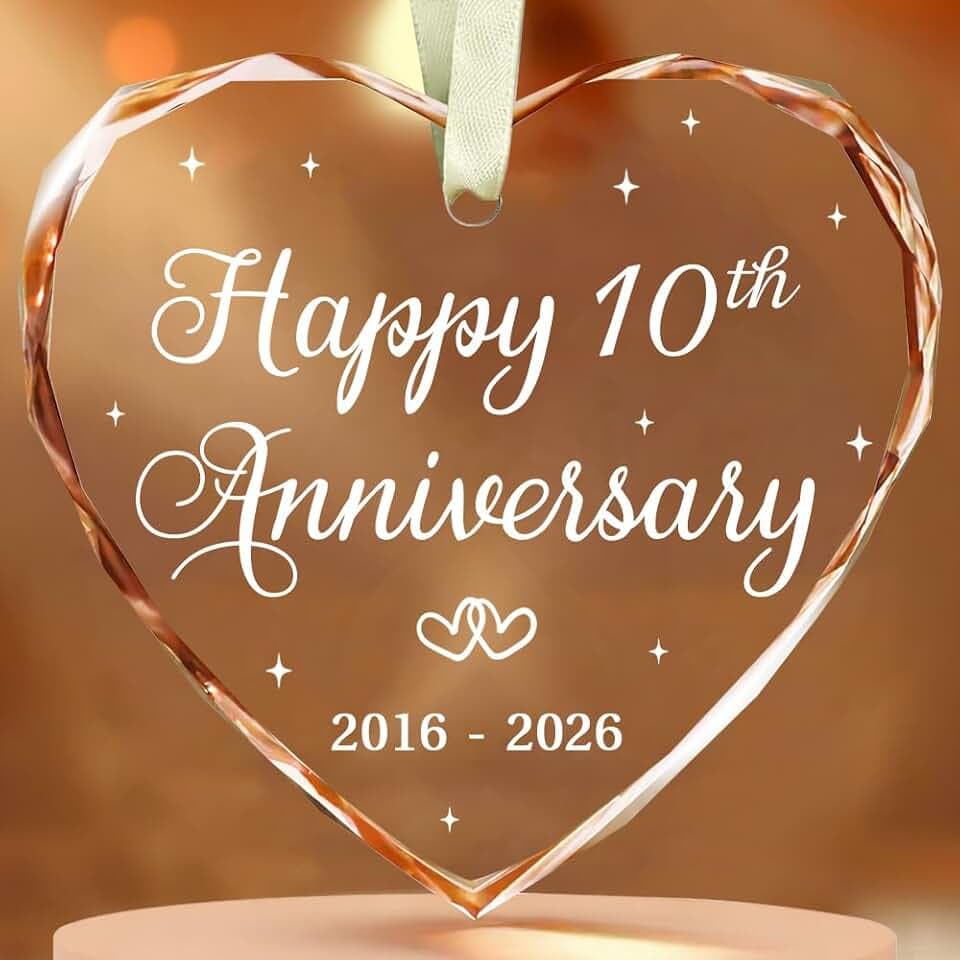 BSQUIELE 10th Anniversary Ornament - Gift for 10th Anniversary - Tin Anniversary - 10th Wedding Ornament - 10 Years of Marriage Gifts for Couple 2026 - Valentine Gift for Husband, Wife, Couple