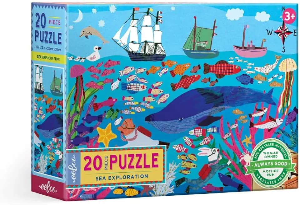 eeBoo Sea Exploration 20 Piece Children's Puzzle, 15" x 11" Animal Themed