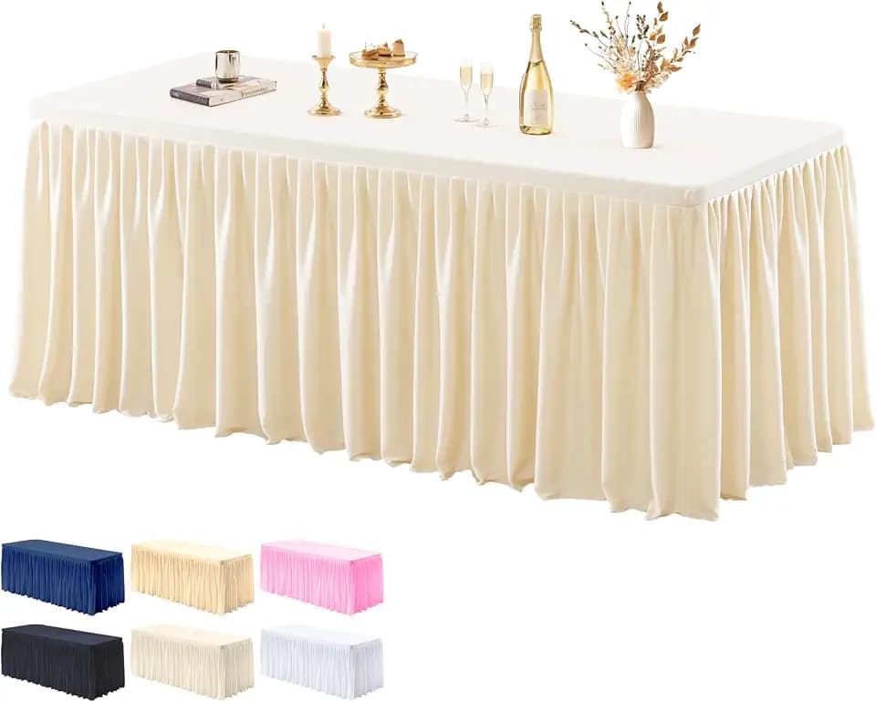 1 Pack Champagne Tablecloths for Rectangle Tables 4ft, Wrinkle Resistant Spandex Tablecover Fitted Stretch Table Cloth with Pleated Ruffle Table Skirts for Party Banquet Dining Birthday Wedding