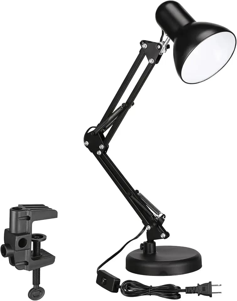 TORCHSTAR Metal Desk Lamp, Adjustable Swing Arm, E26, Black