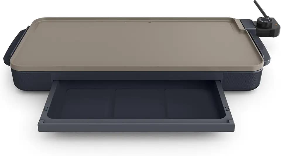bella 10"x20" Ceramic Griddle with Warming Tray, 1500W, Non-Toxic, Slate