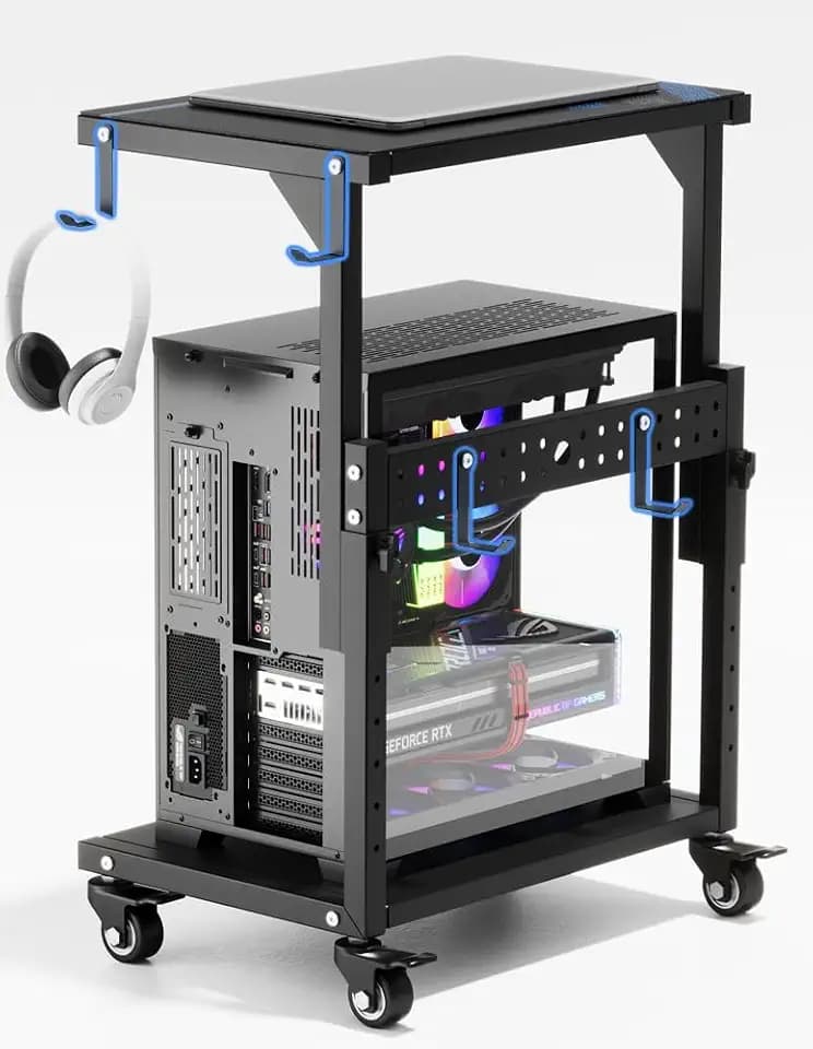 Computer Tower Stand, 6 Level Height Ajustable PC Tower Stand for Floor, Mobile Rolling CPU Holder Cart for Gaming Office Home,21.34"-28.3", Black