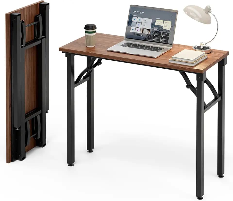 Folding Desk Foldable Desk - Folding Table for Small Spaces, Portable Compact Laptop Workstation for Computer Tasks, Study, Craft, Sewing, Home Office, Bedroom, Dorm and Narrow Space Storage
